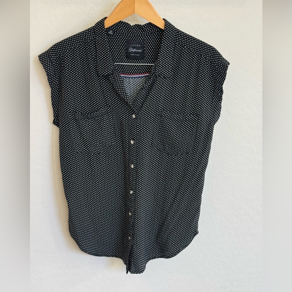 Jachs Girlfriend Black & White Heart Print Cap Sleeve Blouse Size M